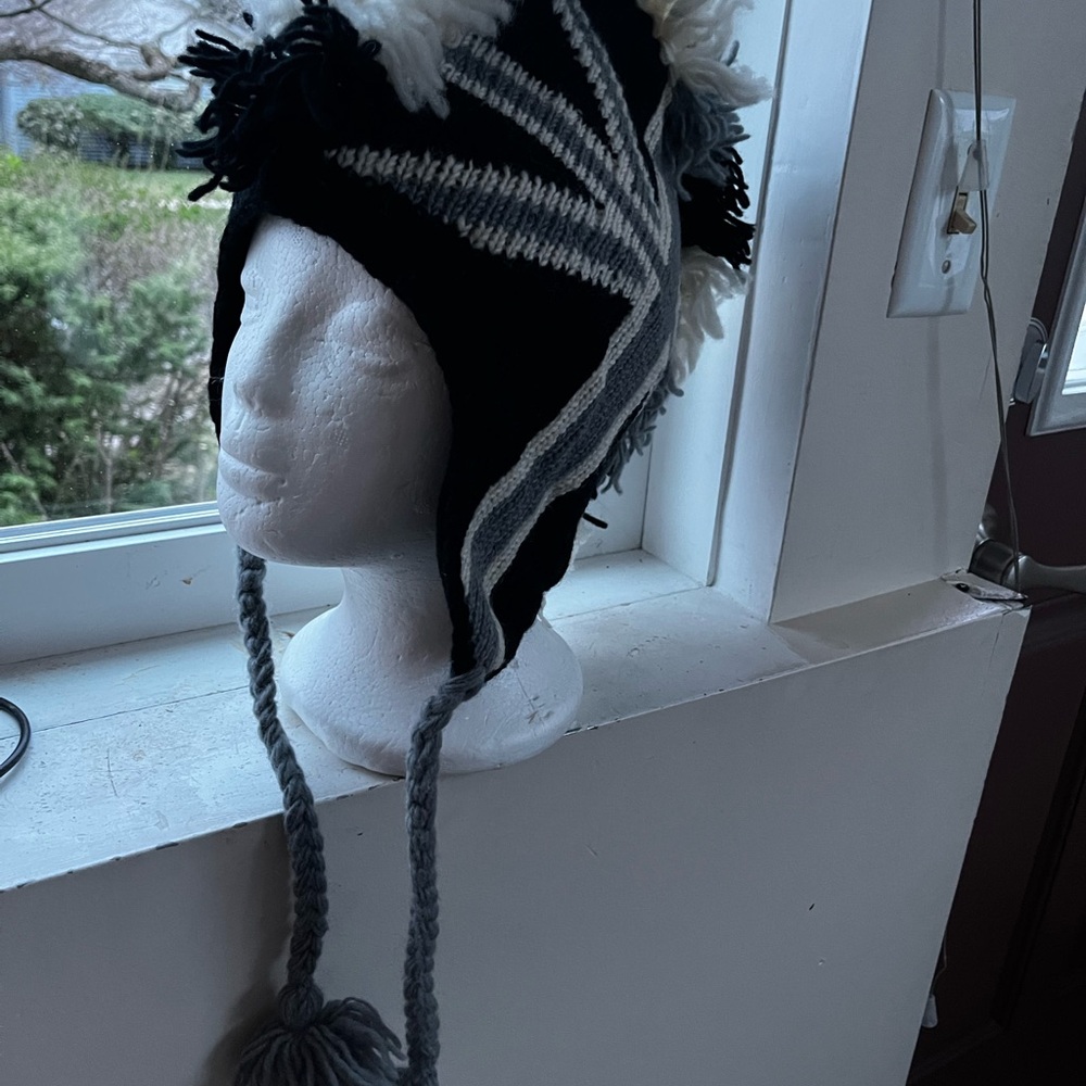 Black and Gray Knit uk flag Hat Nepal wool lined fleece